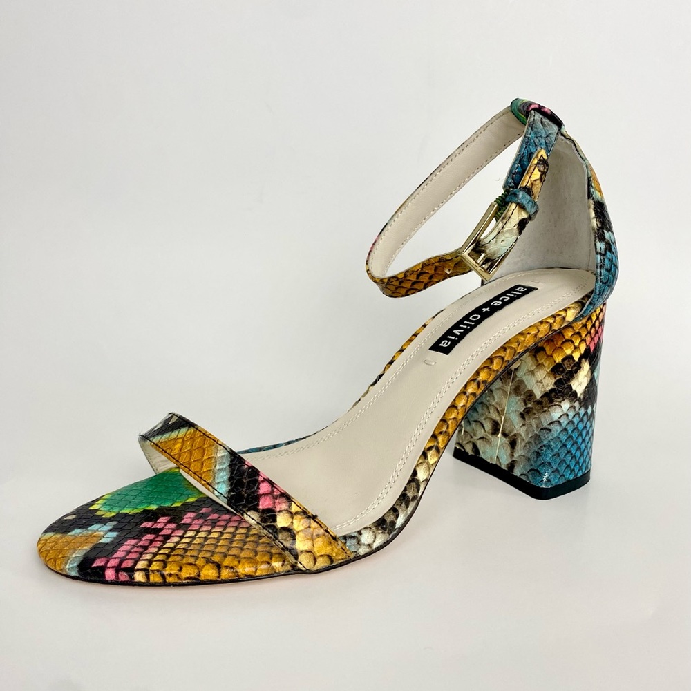Alice and Olivia Lillian Snakeskin Print Heeled Sandals Size 8